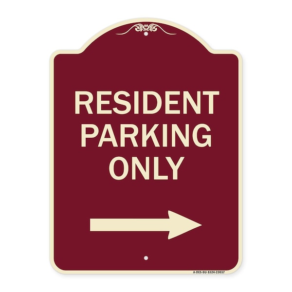 Signmission Reserved Parking Resident Parking W/ Right Arrow Heavy-Gauge Aluminum Sign, 24" x 18", BU-1824-23037 A-DES-BU-1824-23037 - main
